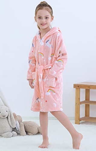 Image of Umeyda Girls Fleece Hooded Robes, Warm Printed Bath Robe for Kids Soft Fuzzy Bathrobe for Gifts