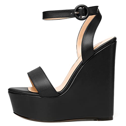 WAYDERNS Womens Open Toe Solid Fashion Matte Ankle Strap Buckle Platform Wedding Wedge High Heel Heeled Sandals 6 Inch2
