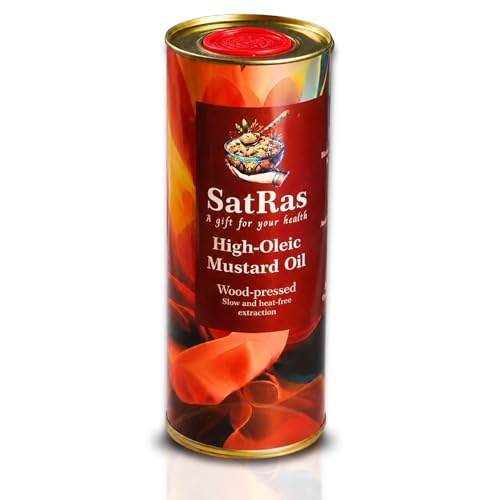 Image of SatRas India's First High Oleic Mustard Oil 1Ltr Extracted from Raya 1706 Seeds | 2X Higher Oleic Acid | Cold pressed Kachi Ghani Sarso Oil | Unrefined, Pure Sarson Tel | Non-GMO & Preservatives Free