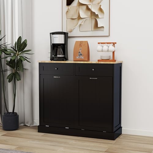 Gabinete para Basura con Dos Cajones y Compartimento Inclinado Negro miniatura 6