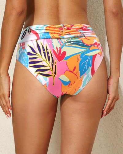 Image of Tempt Me Women Mid Rise Bikini Bottoms Full Coverage Swimsuit Ruched Scrunch Swim Bottom