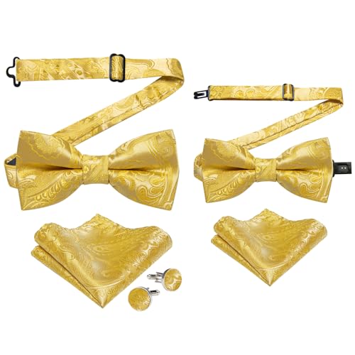 DiBanGu 2PCS Father and Son Bow Tie Silk Mens and Boys Pre-tied Bowtie & Pocket Square Cufflinks Set Kids Adjustable Bow Tie2