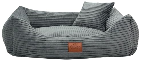 Leo4dog Hundebett Cord Waschbar Bezug Für kleine mittelgroße und große Hunde Hundekissen Hundesofa Hundekorb (Dunkelgrau, L 100x80)