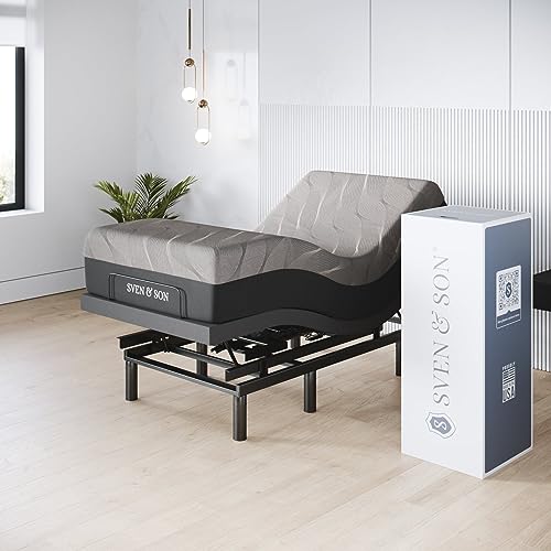 Image of Sven & Son Harmony Adjustable Bed Base, Head and Foot Lift, Massage, Under-Bed Lights, USB, Gel Memory, Zero Gravity Smart Frame - Twin XL + 14 inch Hybrid Spring Matt (Medium Soft)