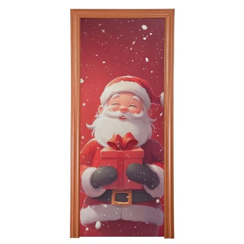 FLildon Christmas Santa Claus Door Cover Decoration, Party Accessory Porch Decor for Festive Ornament Room Door Covers 32 x 79 Inch