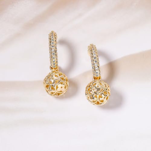 Image of Rubans Hoop Drop Earrings Gold Plated Stylish Trendy Jewellery Gift for Women & Girls