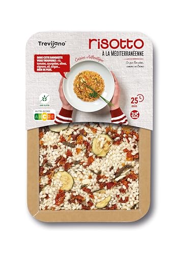 Mediterranes Risotto Trevijano: 6 Schalen à 280 g. Ohne Zusatzstoffe oder Konservierungsmittel, nur getrocknete pflanzliche Zutaten: Reis, Tomate, Zucchini, Knoblauch, Oliven, Zwiebel, Oregano.