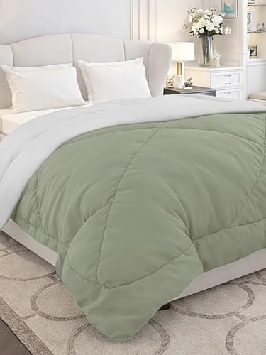 Monte Carlo Polyester Comforter Double Bed | 200 GSM Lightweight & Reversible | Soft Quilt for Mild Winter | Easy Care All Season Comforter (Green) | 87 x 94 Inches