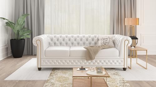 S-Style Möbel George Sofa 3-Sitzer Chesterfield-Sofa für Wohnzimmer Lounge Couch Aus Veganem Leder Möbel Freistehende Polster Sofas & Couches Couchgarnitur Weiß 203 x 86 x 72 cm – Bild 6
