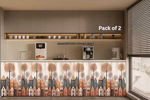 Image of Premium Printed Kitchen Sink Curtain | Washable & Dustproof Rod Pocket Counter Skirt | Perfect for Any Sink,Counter | Multicolor Cooking Theme for Home & Kitchen (150cm X 70cm) (2, City)