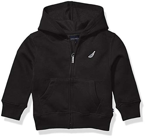 Nautica Boys' Little Fleece Basic Logo Full Zip Hoodie, Black, Medium (5)