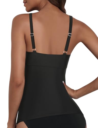Haut tankini à armatures push-up noir 46 maillot de bain gainant drapé devant - 5