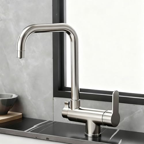 Grifo de Cocina Fregadero de 3 Vias Plegado Latón Grifo Osmosis 3 Vias-Cepillado