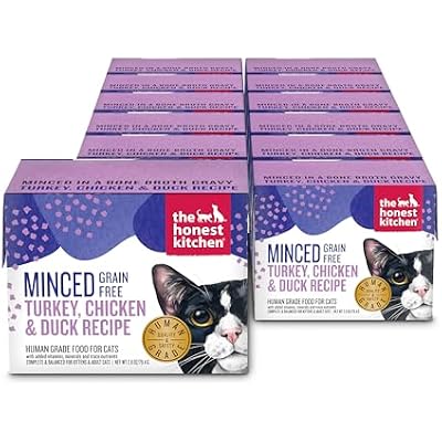 The Honest Kitchen Human Grade Grain Free Minced Turkey, Chicken & Duck in Bone Broth Gravy Wet Cat Food, 2.8 oz x12