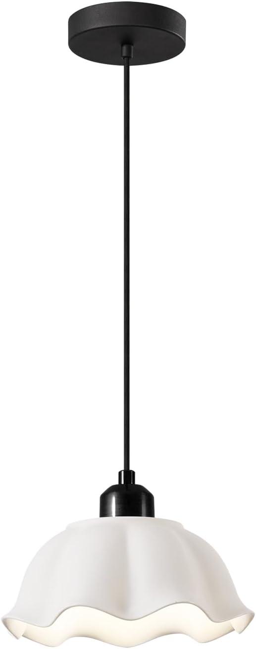 Modern Ceramic Pendant Light Adjustable Milk Glass Hanging Light Fixture Minimalist Matte Black Metal White Glass Pendant Lights Mid Century Kitchen Lighting Over Island MPL11-1 BK