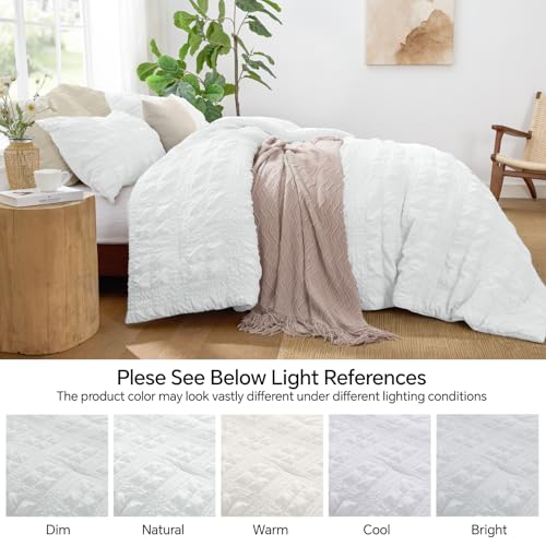 Image of BEDELITE Queen Comforter Set, Seersucker Bedding Set 3 Pieces, Bright White | All Season Use, Machine Washable, Soft and Lightweight, Ruched Comforter for Bedroom, Wrinkle-Resistant, Cozy and Stylish