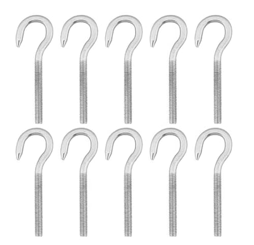 Harrington Marley Paquete de 10 ganchos de rosca M6 de acero inoxidable 304 de 70 mm, ganchos para colgar con tornillo de rosca larga para iluminación, hogar, jardín u oficina
