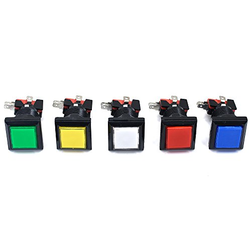 WINTEX 5 Pieces Arcade Square Shape LED Illuminated Push Button with Microswitch for Arcade Machine Parts 12V Lamp 33mm Jamma