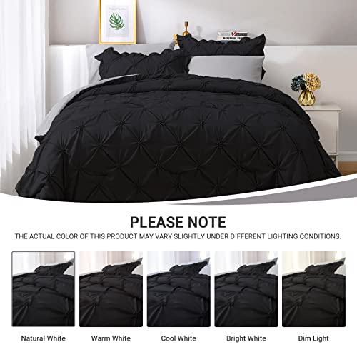 JOLLYVOGUE Black/Gray Bed in a Bag Comforter Set for Bedroom, Pintuck Twin Size Comforter Sets 5 Pieces, Bedding Comforter Sets with Comforter, Sheets,Ruffled Shams & Pillowcases