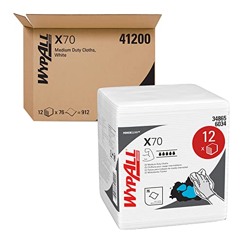 Kimberly Clark Safety 41200 White WYPALL X70 Wipers, Quarterfold, 12.5