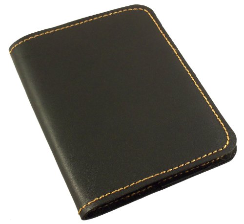 Refillable Leather Pocket Notebook - Mini Composition Cover - Fits Standard 4.5 x 3.25 Mini Composition Book (Black)