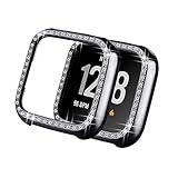 Yolovie Compatible with Fitbit Versa Lite Case, Bling Crystal Rhinestone Bumper PC Protective Face Cover Women Girl Shiny Diamond Plated Cases for Versa Smart Watch (Black)