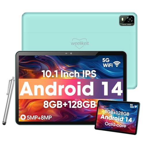 Weelikeit Tablet Android, tableta de 10 pulgadas con pantalla táctil IPS HD de 1280 x 800, 8 GB de RAM + 128 GB de ROM (hasta 1 TB), batería de 6000 mAh, 5G WiFi 6, Bluetooth 5.0, cámara dual de 5