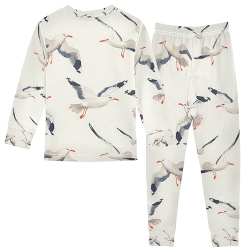 senya Seagull White Pajamas Set Long Sleeve Soft Cotton Sleepwear 2 Piece2
