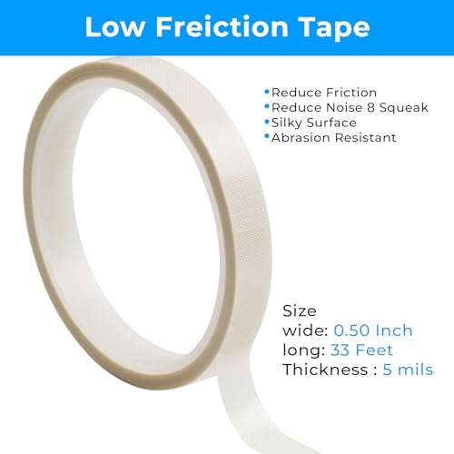 Image of Low Friction Tape,1 /2 inch x 33 Ft,Drawer Slide Tape,Curtain Glide Tape,Drawer Glide Tape,Squeak Resistant,Abrasion Resistance,Surface Protection for Wood,Cabinet (White