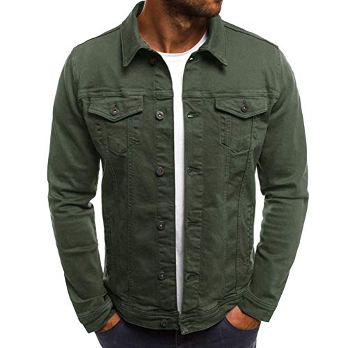 DAYNECETY Men's Denim Jacket Jeans Jackets Slim Fit Casual Streetwear Army Green