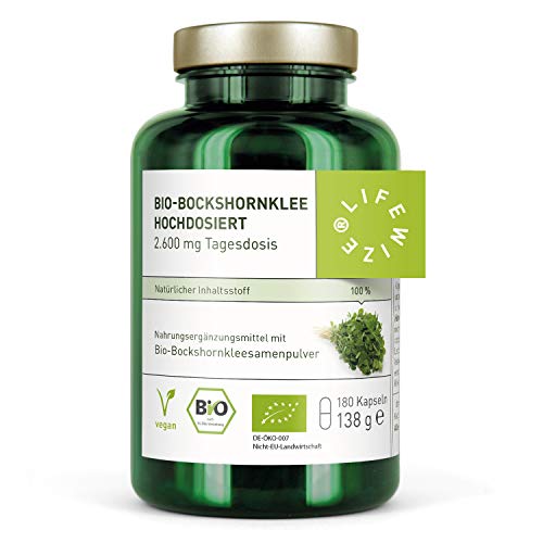 LifeWize® Bio Bockshornklee Kapseln Aktiviert (Sonderpreis) - 2.600 mg Bockshornkleesamen (Fenugreek) - 180 Kapseln - Hochdosiert, Laborgeprüft & Ohne Zusatzstoffe - Made in Germany