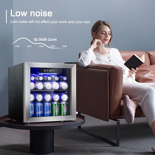 Antarctic Star 48 Can Beverage Refrigerator,12 Bottle Wine Cooler with Stainless Steel Glass Door, Digital Temperature Display,Electronic Temperature Control, Silver on Fridge.com