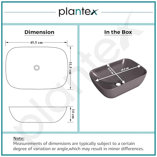 Image of Plantex Basin for Bathroom /Ceramic Table Top Wash Basin /Over Counter Washbasin for Restaurant, Hotel (Brown, 18 x 13 x 5.5 Inch)