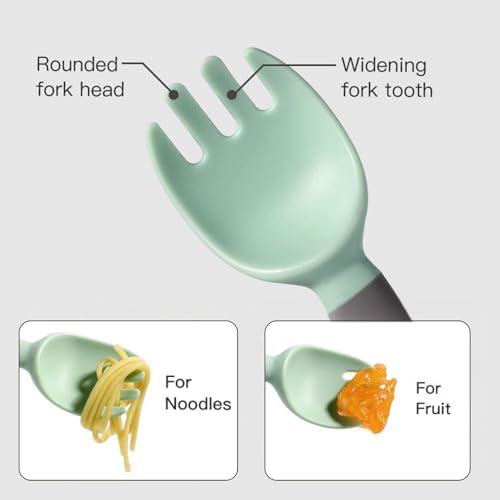 Image of Hian Baby Spoon & Fork Set with Travel Case | BPA Free TPA Soft Flexible Handle | Toddler Training Utensils for Self Feeding | Safe Baby Feeding Set for 6-36 Months(Green,Pack of 2)