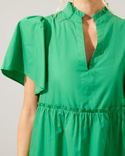 Image of YEXPINE Women's V Neck Tiered Midi Dress Casual Short Sleeve Ruffle Flowy Summer Beach Vacation Long Dress