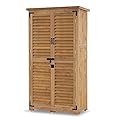 MCombo Outdoor Storage Cabinet, Garden Storage Shed, Outside Vertical Shed with Lockers, Outdoor 63 Inches Wood Tall Shed for Yard and Patio 0870 (Natural)