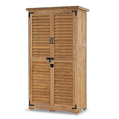 MCombo Outdoor Storage Cabinet, Garden Storage Shed, Outside Vertical Shed with Lockers, Outdoor 63 Inches Wood Tall Shed for Yard and Patio 0870 (Natural)