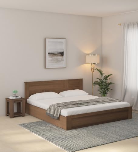Image of Mintwud Pepperfry Engineered Wood Queen Size Bed with Box Storage for Bedroom Living Room Home | Wooden Double Bed Cot Palang Furniture (Walnut Bronze Finish)