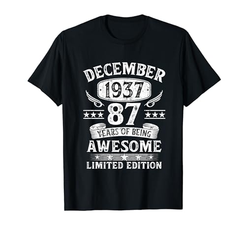 Regalo 87 Años Cumpleaños Hombre Original Diciembre 1937 Camiseta