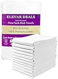 Elevar Deals Flour Sack Dish Towels - 12 Pack 100% Ring Spun Cotton Kitchen Towels - 28x28 Inches - Highly Absorbent, Multi Purpose White Kitchen Dish Towels, Hand Towels, Bar Towels.