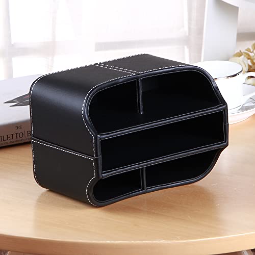 Remote Control Holder 360 Degrees Rotatable Desk Stationery Supply Organizer Pu Leather Desktop Storage Box For Controllers Media Bedside Spinning Tv Caddy E-Reader Ipad Mobile Pencil Cosmetic(Black) #TOP2