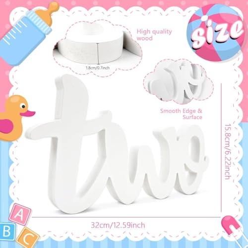 Image of Cliths 2nd Birthday Two Sign Wooden Table Centerpiece for Second Birthday Party Decorations Photo Booth Prop White Letter 32 x 16 cm