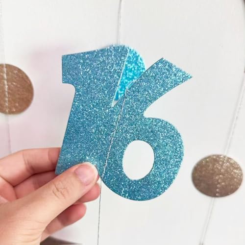 Image of Champagne Gold Blue 16th Birthday Decorations Number 16 Circle Dot Star Garland Glitter Streamer Banner Backdrop for Girls Boys Sweet Sixteen Cheers to 16 Years Old Happy 16th Birthday Party Supplies