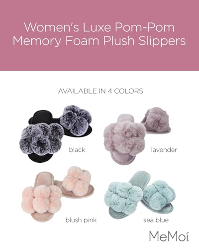 MeMoi Women's Luxe Pom-Pom Memory Foam Plush Slippers2