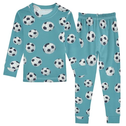 Fustylead Soccer Sport Background 2-Piece Cotton Pajama Set, Long Sleeve Top and Matching Bottom