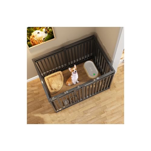 Recinto per Cani in Metallo Portatile e Resistente - Recinto per Esercizi per Cuccioli da Interno/Esterno con Porta bloccabile - Recinto Fai da Te per Cani di Piccola Taglia (Nero, 140x70x80