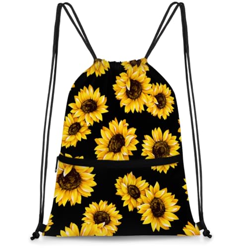 Floral Sunflower Pattern Drawstring Bag Drawstring Backpack Waterproof Smooth Sport Draw String Back Bag Gym Camping Beach Bag for Men Women