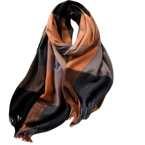 Lykofudi Schal Damen - Winter Warm Karierte Schals, Große Weiche Dicke Tücher Und Wraps Winterschal Damenschal Frauen Deckenschal Halstuch Mit Quasten 200×65 CM