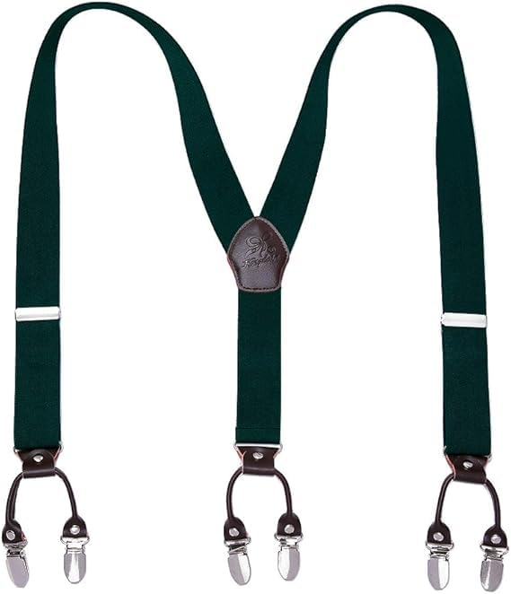KANGDAI Rindsleder Hosenträger für Herren Breit Y Style 3.5 CM Mit Sehr 6 Starke Metall Clip Durable Elastic Verstellbare Hosenträger Geschenkbox für Herren und Damen