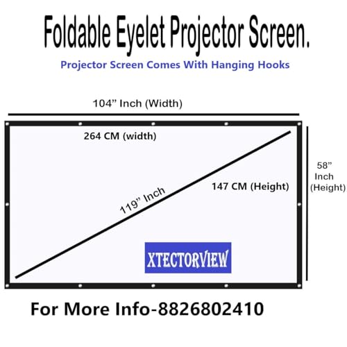 Image of 119 Inches Diagonal Foldable Projector Screen 16:9 Aspect Ratio (104 inch(W) X 58 inch(H)) HD, 4K, Full White Matte Projection | Easy Carry | Anti-Crease Viewing for Home Movies, Office, Classroom